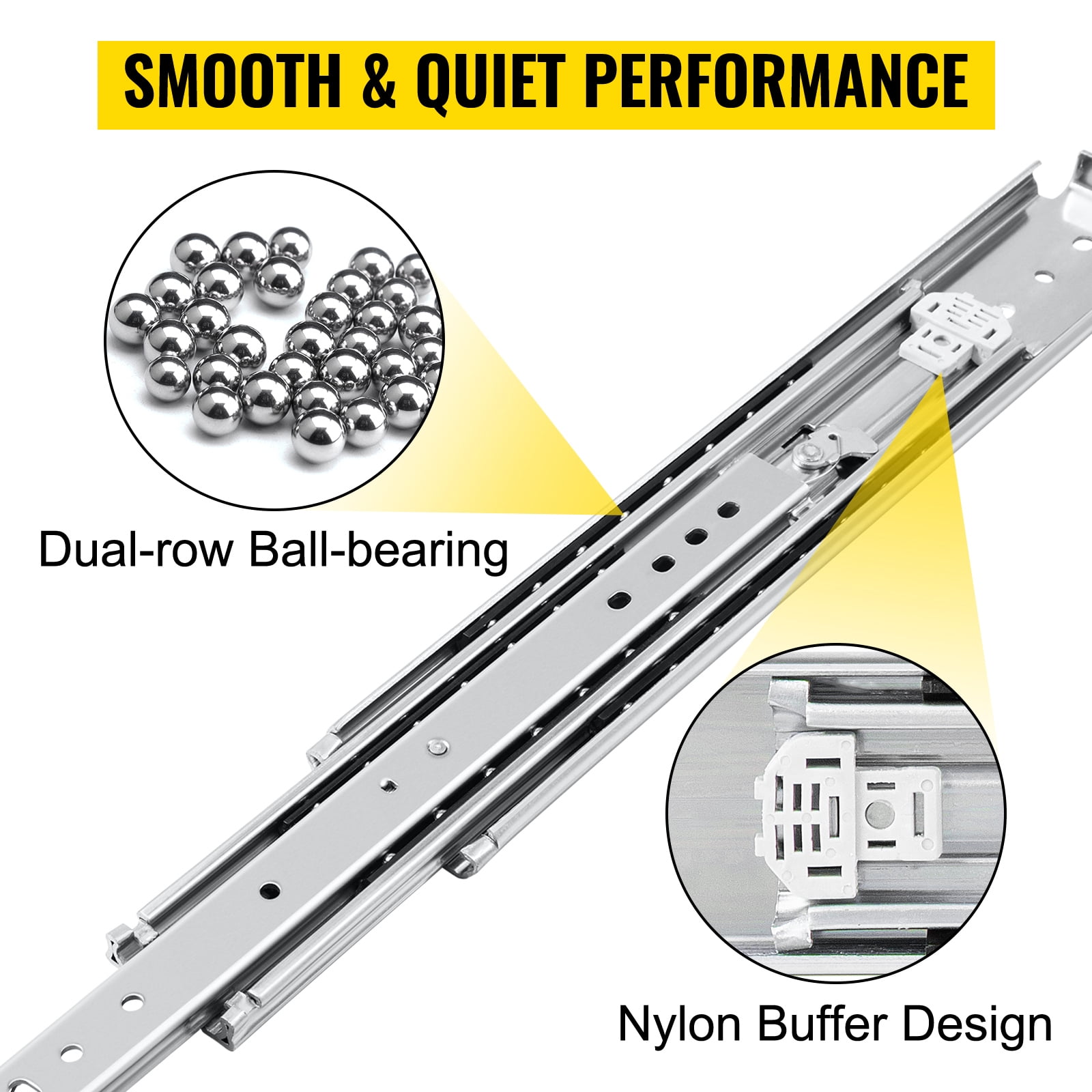 SKYSHALO Heavy Duty Drawer Slides 24" Length, Locking Drawer Slides 500lbs Load Capacity Long Full Extension Drawer Slide 1 Pair Side Mount Ball Bearing Drawer Glides Push to Open Drawer Runners Rail