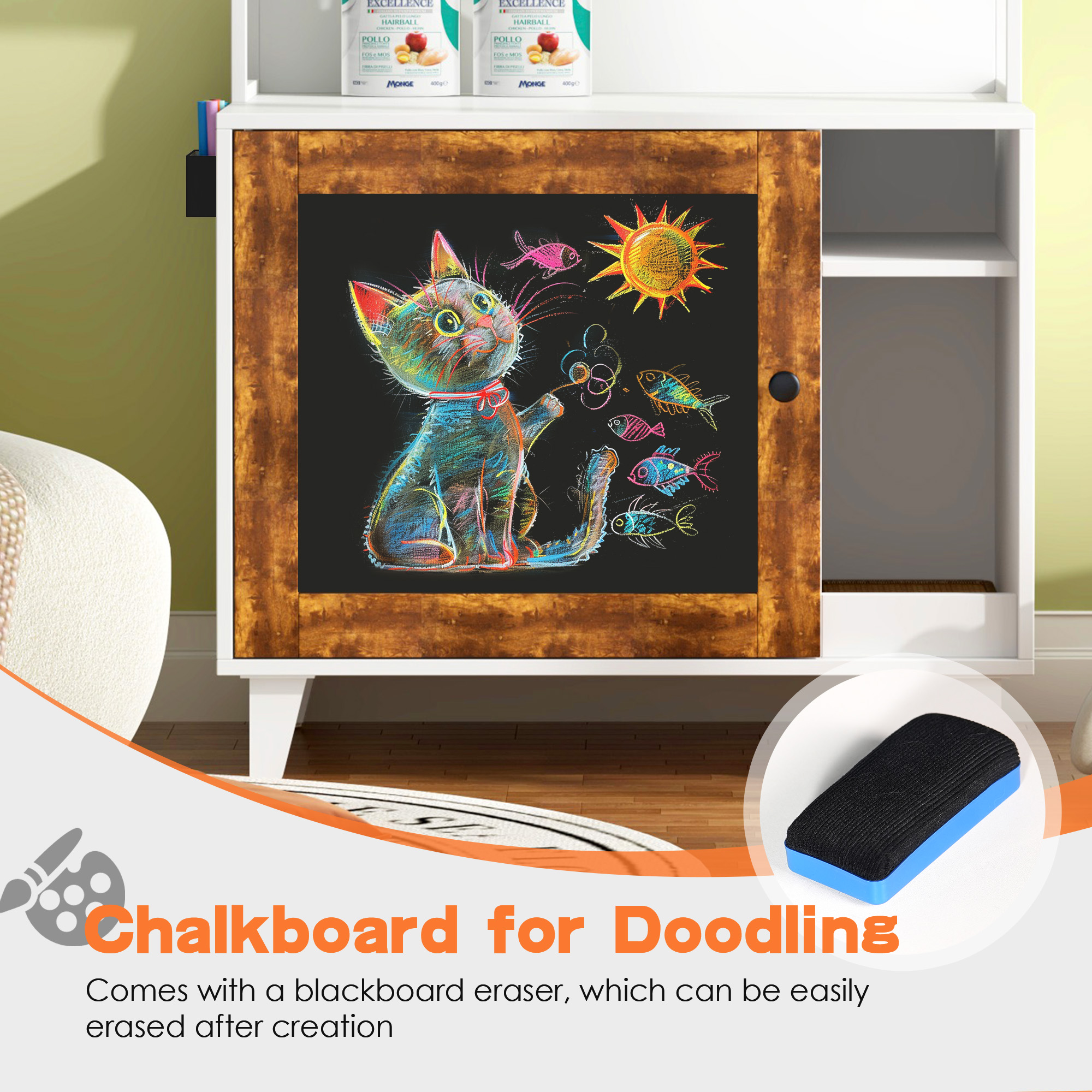 resenkos 55" Cat Litter Box Enclosure Hidden with 2 Storage Shelves and Doors, Wood Cat House Furniture with Scratch, Fit Most of Litter Box, White