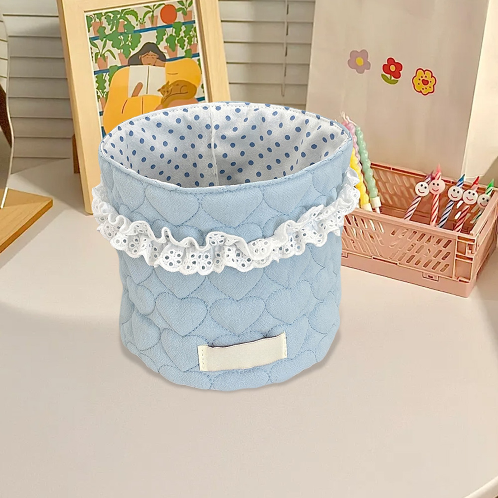 Cute Quilted Makeup Storage Weaving Basket, Home Organizers, Multifunctional Large Capacity Storage Basket, Desktop Storage Organizer for Home Office, Toiletries Basket,5PCS