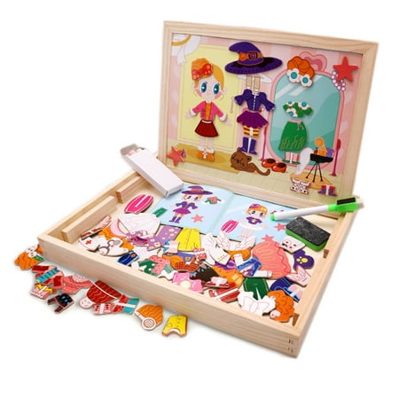 Magnetic Animal Puzzle - Children's toys wooden jigsaw imposition animal fight spell music double-sided magnetic drawing board children's puzzle