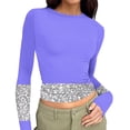 thumbnail image 3 of Uootdi Colorblock Long Sleeve Shirts for Women Round Neck Gradigent Slimming Fit Pullover Striped Casual Skinny Athletic Workout Tops Gift, 3 of 7