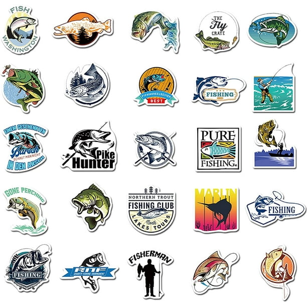 Fishing Stickers (50 Pcs), Outdoor Vinyl Decal, Waterproof Sticker Pack  Perfect for Water Bottle, Laptop, MacBook, Phone, Hydro Flask 