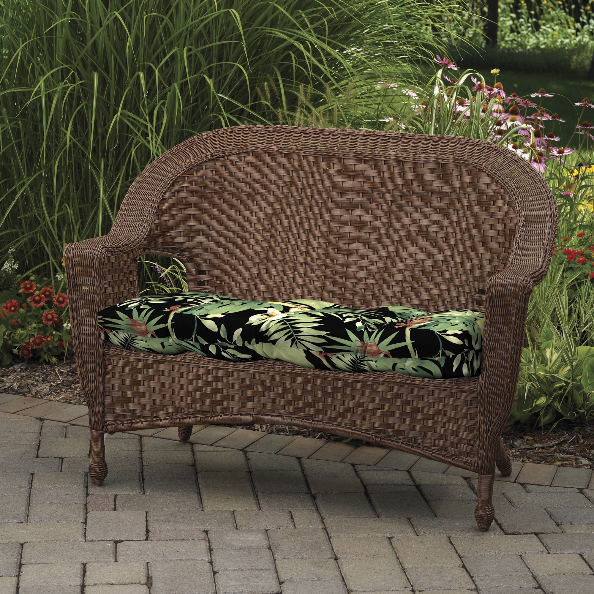 Better Homes And Gardens Aruba Palm Outdoor Wicker Settee Cushion Better Homes And Gardens Aruba Palm Outdoor Wicker Settee Cushion