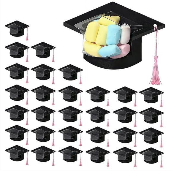 30Pack Graduation Cap Candy Box with Tassel, Party Favor Container with Clear Window for 2026 Commencement, Graduation Decor & Gift