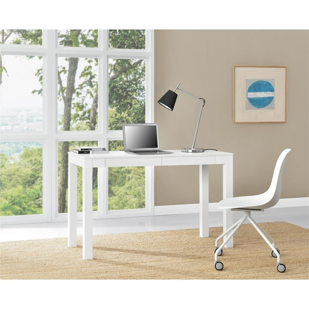 Ameriwood Home Large Parsons Computer Desk with 2 Drawers, White