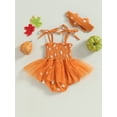 thumbnail image 5 of JYYYBF Newborn Infant Baby Girl Outfits Pumpkin Print Mesh Patchwork Summer Romper Dress Headband Cute Halloween Clothes, 5 of 6