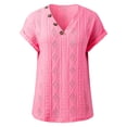 thumbnail image 4 of Women Summer Tops Women's Spring/ summer Solid Color V Neck Short Sleeve Button Loose T Shirt for Women Long V Neck T Shirts for Oversized Tops plus Size Shirt Athletic Long Sleeve under Red M, 4 of 6