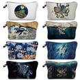 thumbnail image 2 of Bolsas de cosméticos de alta calidad para mujer, neceser para maquillaje estampado, diseño de Ukiyoe, bolsa de almacenamiento de Loto Azul, estuches para lápices de paisaje Fivean unisex, 2 of 2