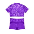 thumbnail image 2 of iiniim Kids Girls Sparkle Dance Crop Top with Shiny Hot Shorts Set Hip Hop Street Dance Performance Purple 8, 2 of 5