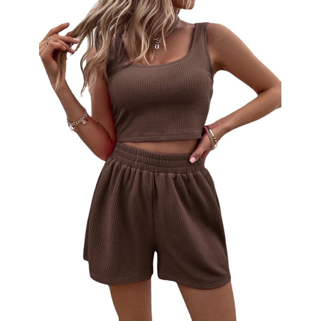 Ensemble Sans Manches Tricoté pour Femmes style Fille d'Été Frais et Doux Mode Décontractée Couleur Unie