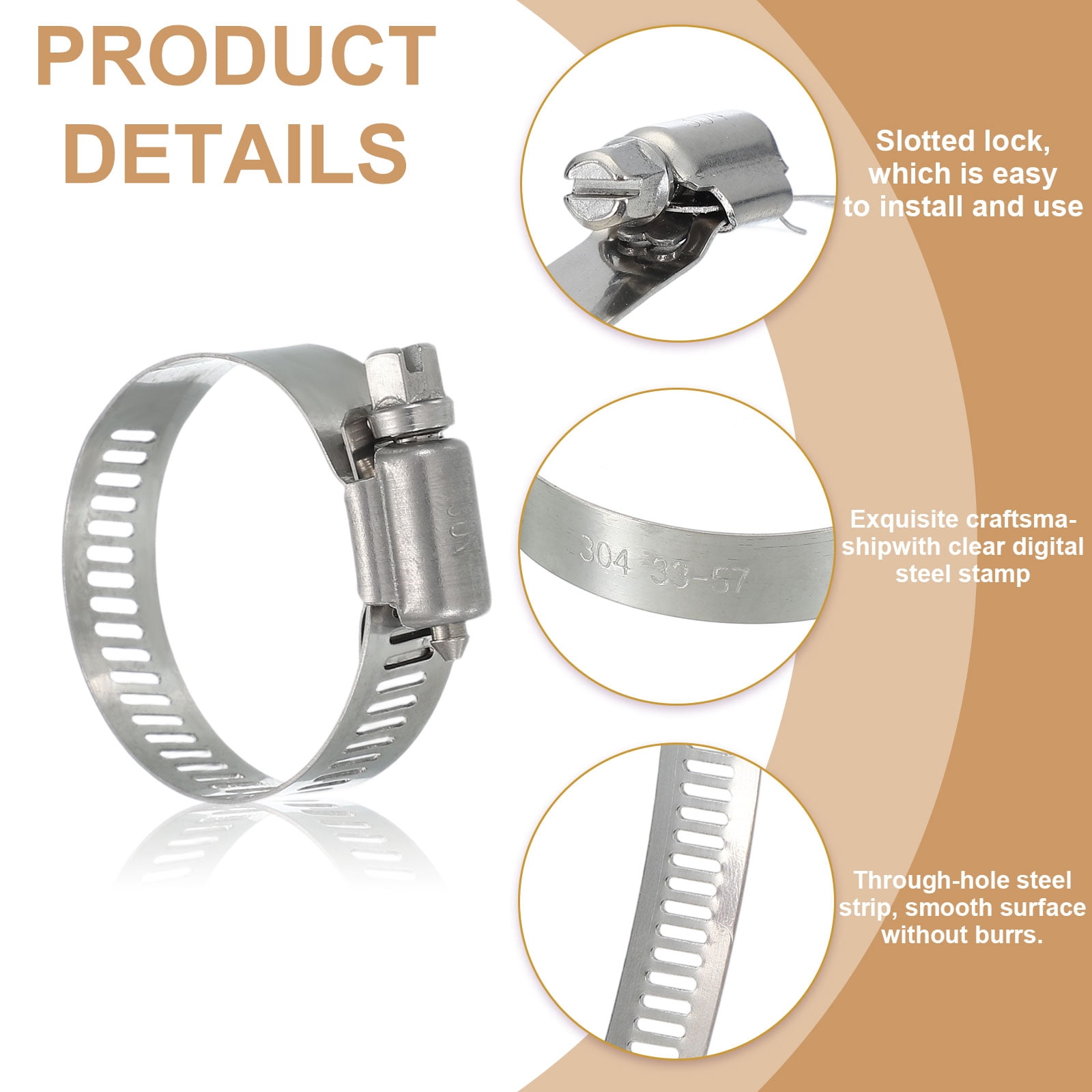 Uxcell 4 Pcs Hose Clamps, 9.2-10 Inch 304 Stainless Steel Adjustable Worm Gear Hose Clamp for Plumbing Automotive Hose Fuel Line Pipe Clamps, Silver