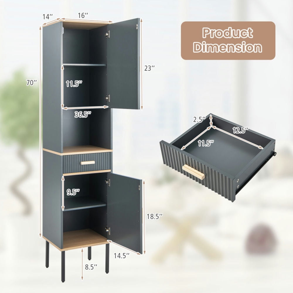 Finihen Bathroom Storage Cabinet, Bathroom Floor Cabinet, Free-Standing Bathroom Cabinet Narrow Linen with Doors and Drawer, for Bathroom, Living Room, Bedroom, Kitchen, Gray Finihen Bathroom Storage Cabinet, Bathroom Floor Cabinet, Free-Standing Bathroom Cabinet Narrow Linen with Doors and Drawer, for Bathroom, Living Room, Bedroom, Kitchen, Gray