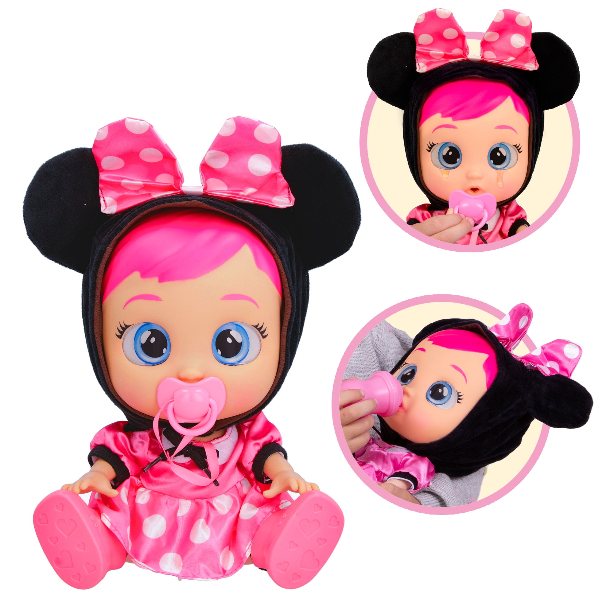 Cry Babies Disney Nurturing Baby Doll Inspired by Minnie Mouse, Dressed Up in The Iconic Pink Dress and Cries Real Tears with Pink Hair