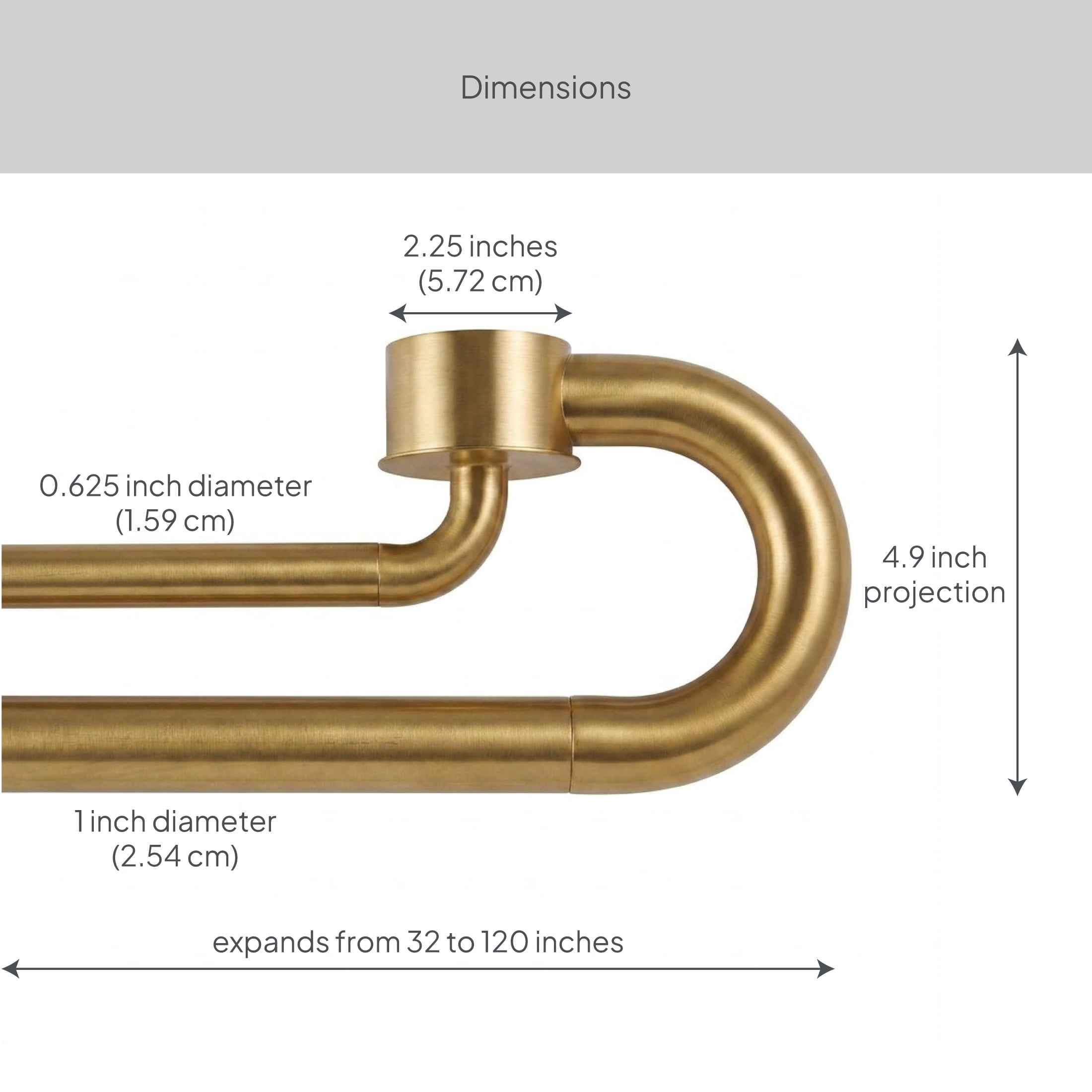 Better Homes & Gardens 1” and 5/8" Brass Swooping Adjustable Double Curtain Rod Set, 32-120”