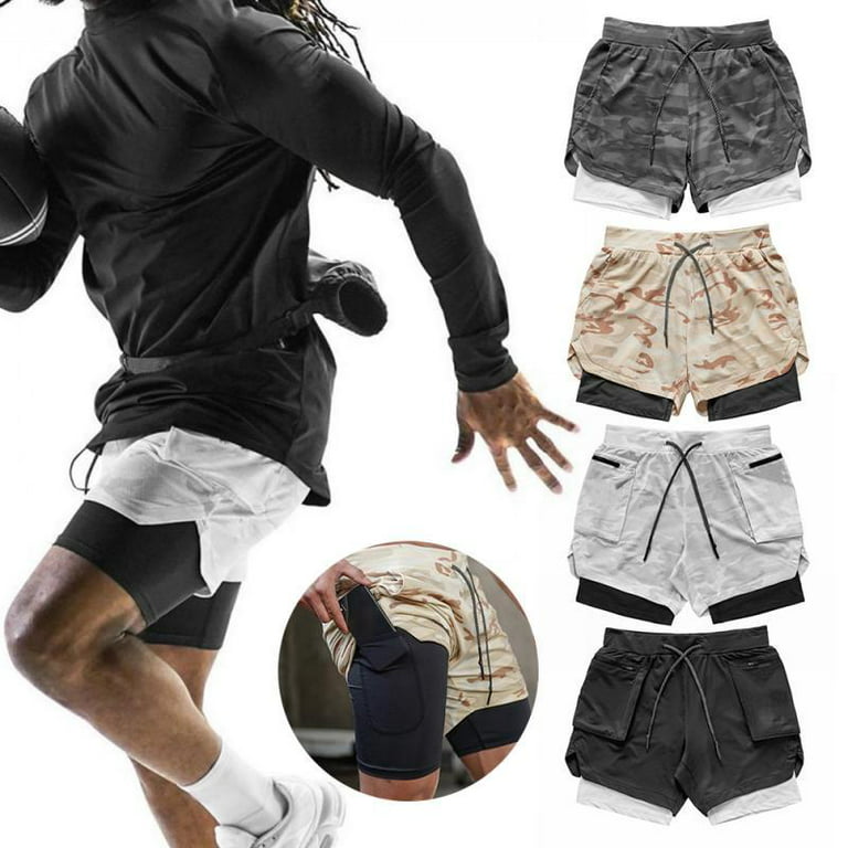 New Camo Running Shorts Men 2 In 1 Double-deck Quick Dry Fitness Jogging  Workout Shorts Men Sports Short Pants Gym Loose Short