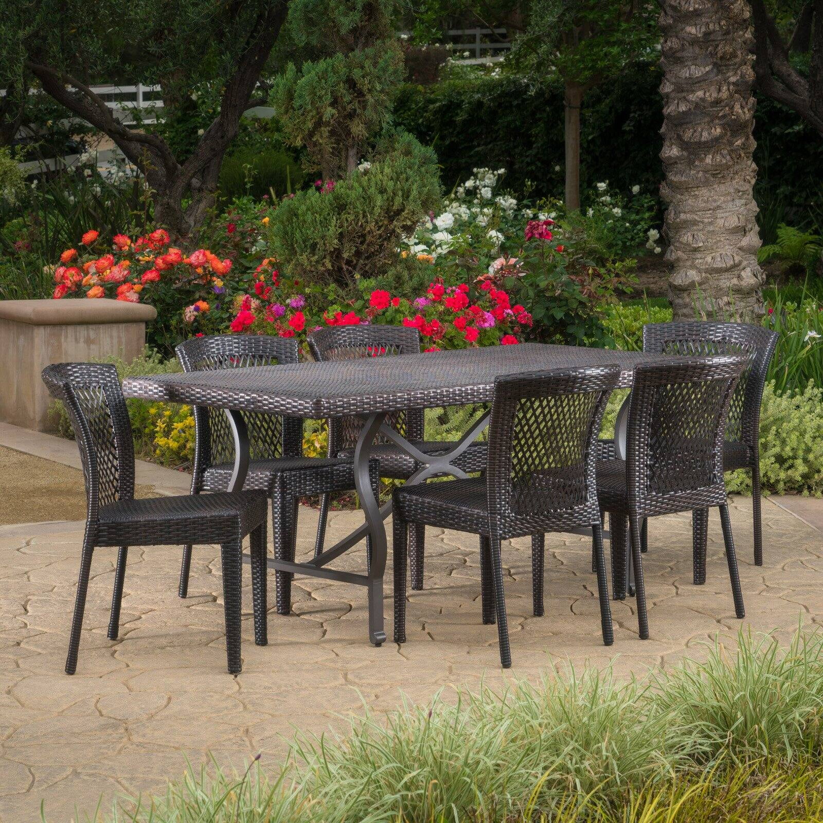 Charleston Wicker 7 Piece Outdoor Dining Set - Walmart.com