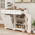 thumbnail image 2 of Gymax Tilt Out Trash Can Cabinet w/ Outlets 2 Drawers Adjustable Shelf Anti-Tipping Kit White & Walnut, 2 of 10