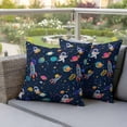 thumbnail image 4 of Outdoor Pillow Covers Pack of 2, Space Planet Cartoon Rocket Waterproof Throw Pillowcase Cushion Cases, Stars and Moon on Black Decorative Pillow Cover for Couch Sofa Home Bed Patio, 4 of 9