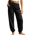 thumbnail image 3 of Women's Cotton Linen Joggers Ihhxva Drawstring Pants with Pockets Casual Elastic Waist Trousers Loose Fit Summer Straight Leg S-2XL, 3 of 6