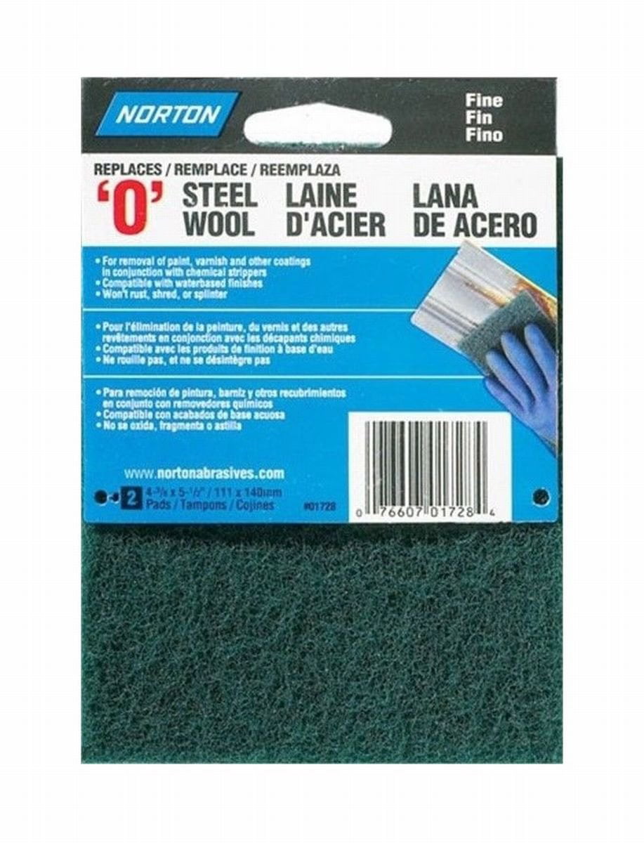 5-1/2 Length x 4-3/8 Width Grit Type 1 Norton Synthetic Steel Wool Pad Pack of 2 Polyester Fiber 