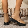 thumbnail image 6 of Lovzfmll Ankle Boots for Women, Round Toe Boots Side Zipper Lace Up Low Heel, Low Heel Round Toe Military Chunky Leather Motorcycle Boots Casual Khaki Boots, 6 of 9