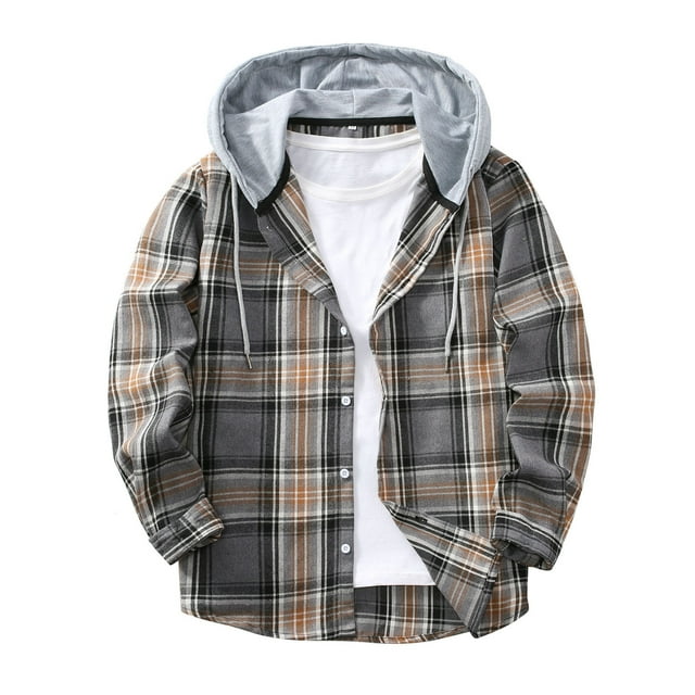 Ceisia Chemise à Capuche à Manches Longues pour Homme, Décontractée, à Carreaux Patchwork, Boutonnée, Cadeau