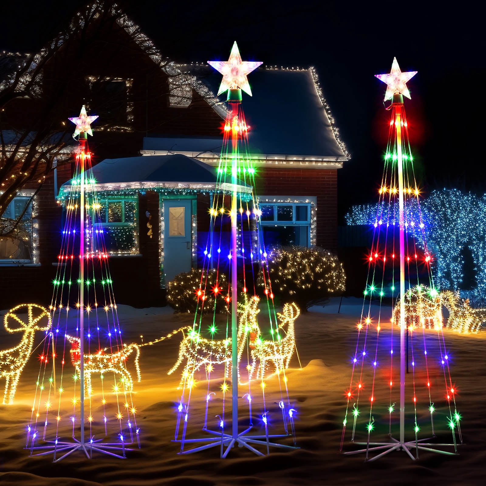 3 Pack LED Plug-In Christmas Tree Light Decorations, Multicolor Christmas Decor with Star Toppers, 4ft 5ft 6ft