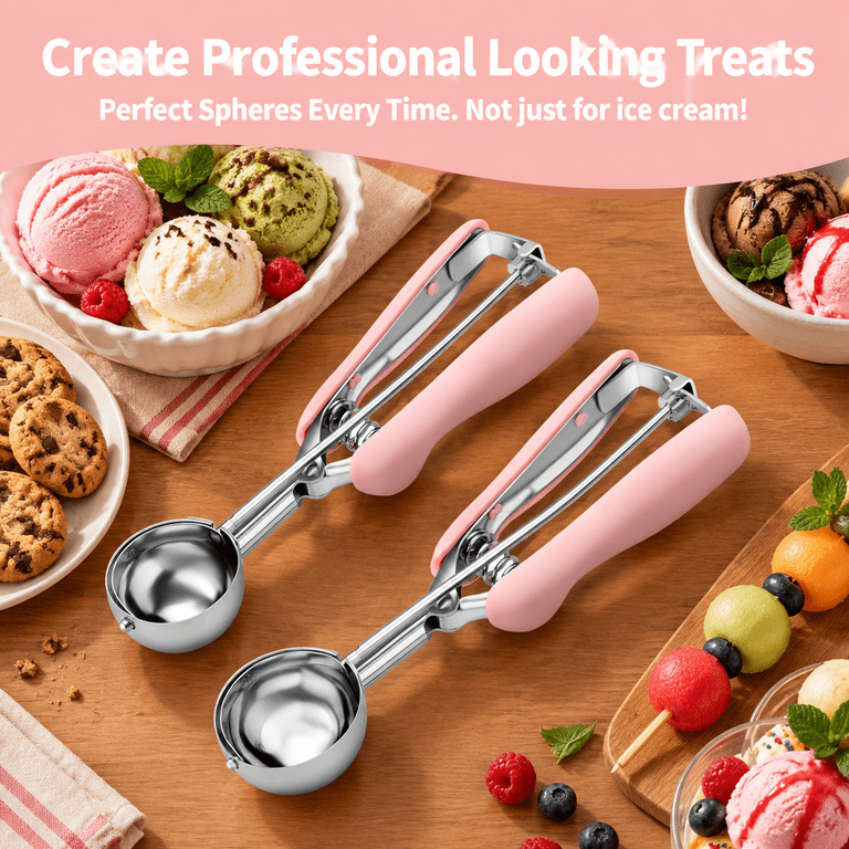 Pink 2 Tbsp & Pink 3 Tbsp 18/8 Stainless Steel Cookie Scoop Set for ...