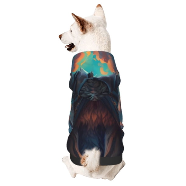Fotbe Starry Sky Moon Wolf Leader Sudadera con Estampado para Perros Pequeños – Suéter con Capucha para Mascotas, Tela Suave de Forro Polar con Bolsillo-XX-Large