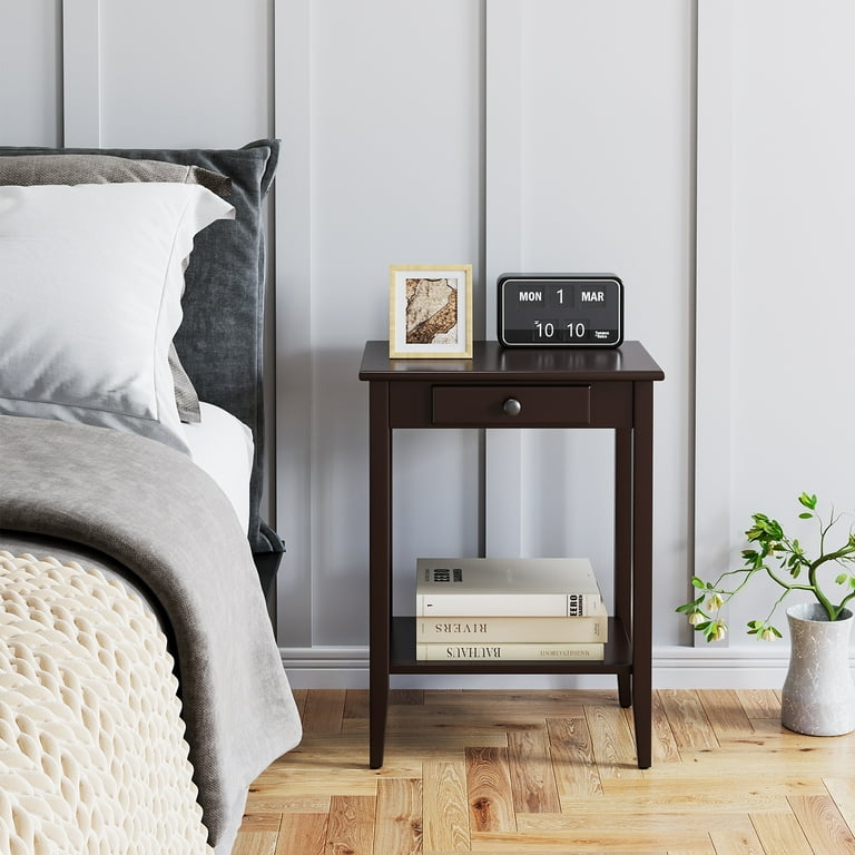 Side Table with Drawer Narrow End Tables with 2 Tier Storage