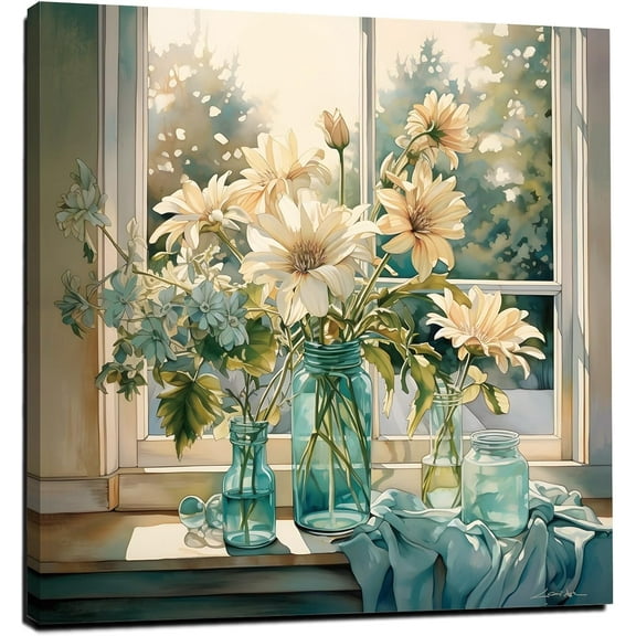 Bathroom floral wall art modern home decoration floral canvas print for bathroom living room dining room