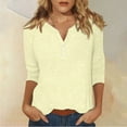 thumbnail image 2 of DENGDENG Womens 3/4 Sleeve Tunic Button Down Elbow Sleeve Tshirts Casual Summer Henley Neck Tops Cute Three Quarter Length Shirts Solid Color Spring Clothes Beige 3XL, 2 of 5