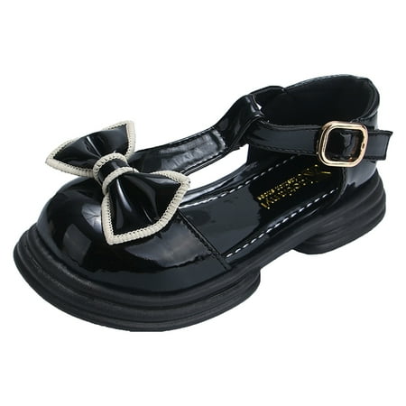 

Guangcong Girls Sandals Children Shoes Comfortable Soft Sole Thickened Heel Fashionable Toe Bow Princess Sandals Sizes 1.5 Black
