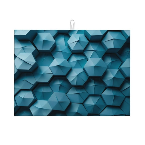 Blue 3D Hive Dish Drying Mat XL for Kitchen Counter Microfiber Absorbent Leaves Dish Draining Mat Reusable Washable Large 18"x24"