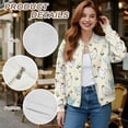 thumbnail image 6 of Xixirimido Womens Bomber Jacket Cropped Zip Up Varsity Jacket Loose Fit Casual Coat Lightweight Fall Winter Outerwear With Pockets, Chickens Floral Beige, Large, 6 of 7
