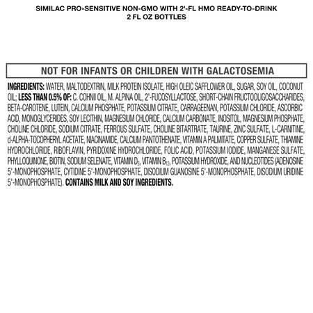 Similac Pro-Sensitive Ready-to-Feed Baby Formula for Lactose Sensitivity, With 2’-FL HMO for Immune Support, 2-fl-oz Bottle, Pack of 48