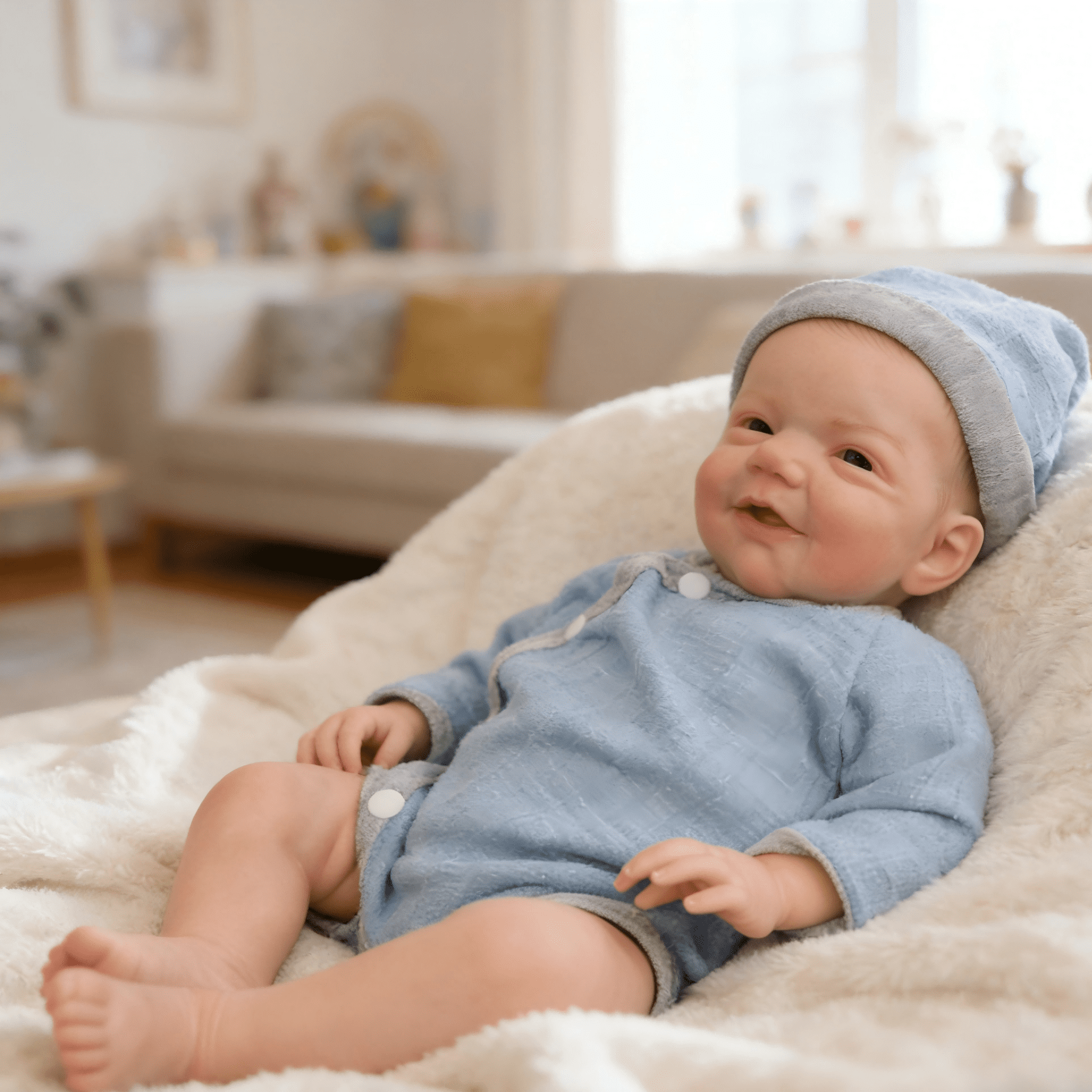 Lovely Lifelike Reborn Baby Dolls 19 Inch 48 cm Realistic Newborn Babies Handmade Soft Cloth Body Painted Hair Blue Eyes Gift for Kids 3+