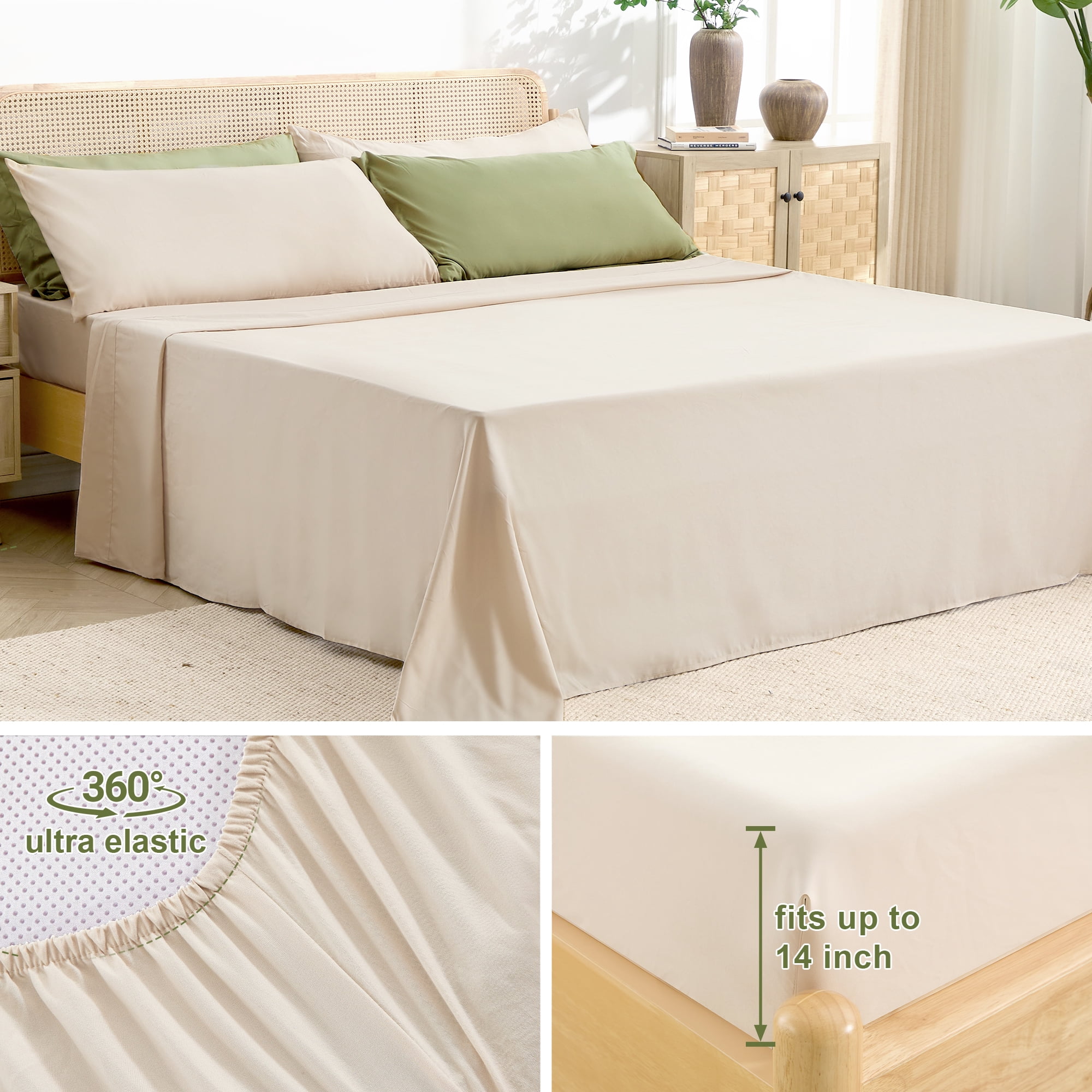BDEUS 7 Pieces Comforter Set Full，Bed in A bag，All Seasons Bedding sets with Comforter,Fitted Sheet,Flat Sheet,Pillowcases & Shames，Sage green