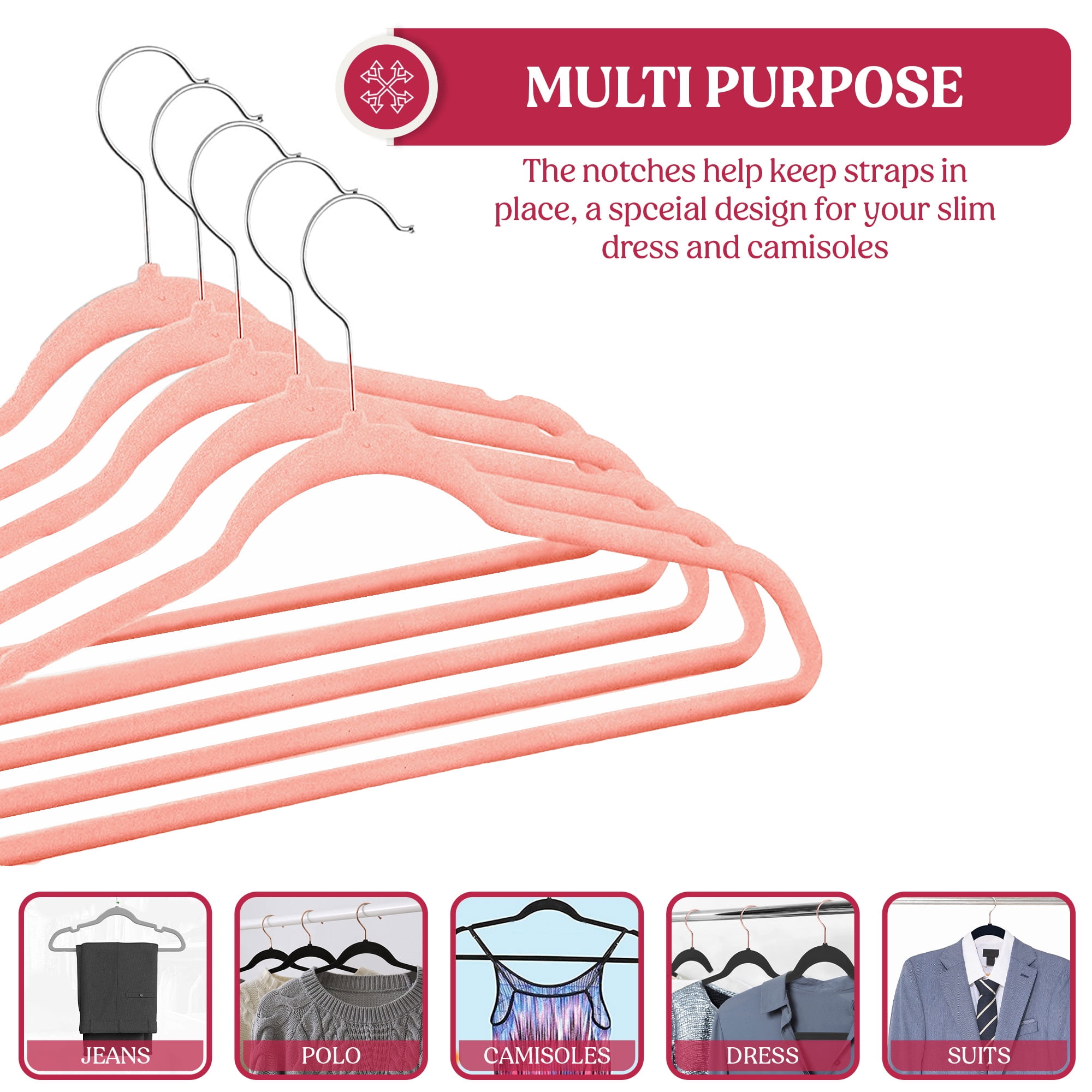 Lux Decor Collection Velvet Hangers Space Saving and Non-Slip Hangers - 30 Pack, Pink