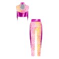 thumbnail image 4 of Haitryli Kids Girls 2-Piece Figure Skating Outfits Tassel Crop Top with Leggings for Gymnastic Performance Hot Pink 16, 4 of 7