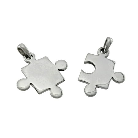 Sterling Silver 2 Piece Jigsaw Puzzle Pieces Pendant Set