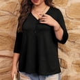 thumbnail image 4 of Womens Plus Size 3/4 Sleeve Tops Casual V Neck Three Buttons Tee Shirts Basic Loose Fit Tunic Blouse Summer 2025, 4 of 6