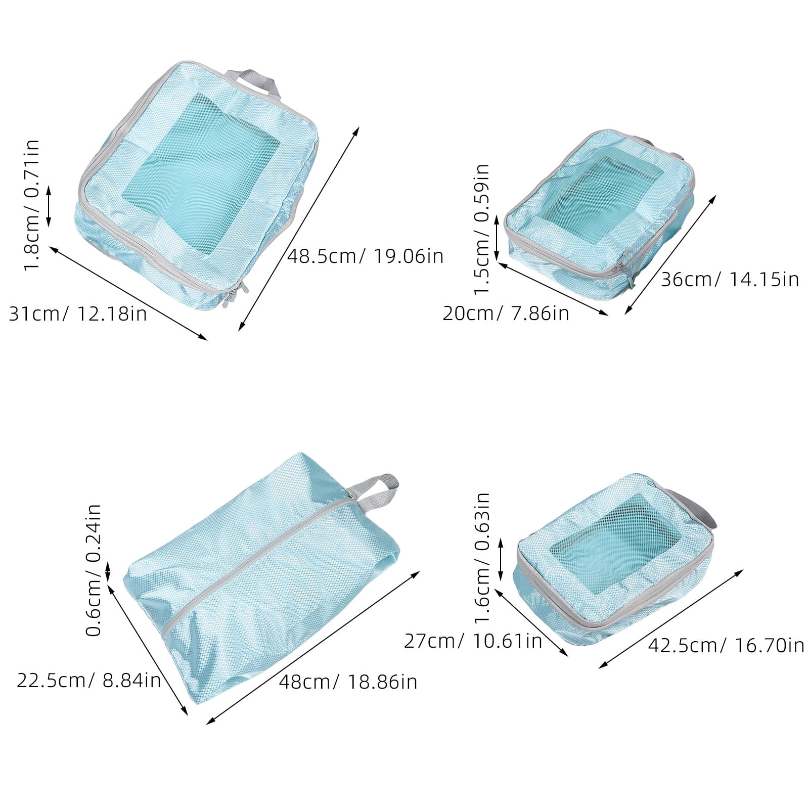 LABSERRON 5Pcs Space Saving Compression Packing Cubes Light Green Travel Luggage Organizer Bags