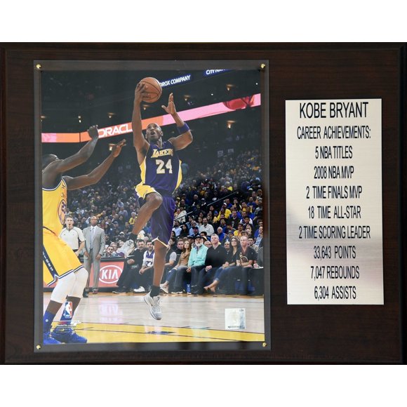 Plaque de Carrière NBA 12"x15 Pouces Kobe Bryant Los Angeles Lakers