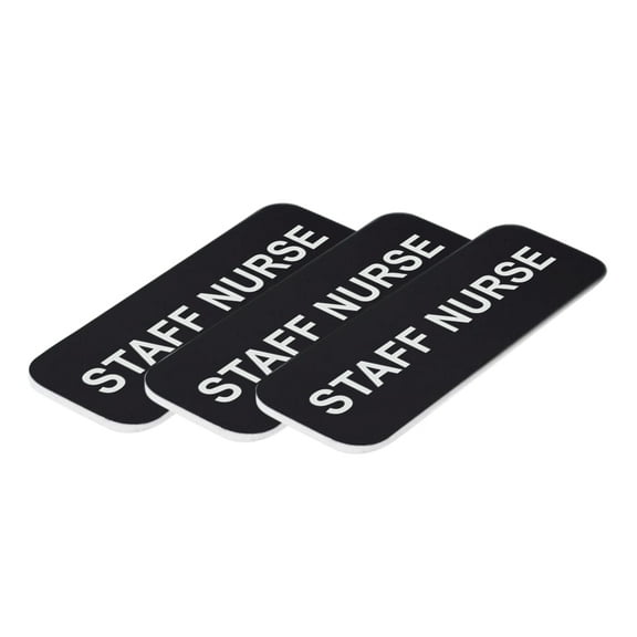 All Quality Badges Staff Nurse 1 x 3" Name Tag, Black (3 Pack)