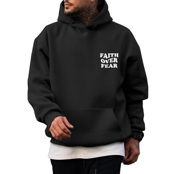 Tiweut Faith Over Fear Hoodie Men Christian Jesus Sweatshirts Bible Verse Graphic Hoodies Inspirational Streetwear Pullover,A-Black,Black