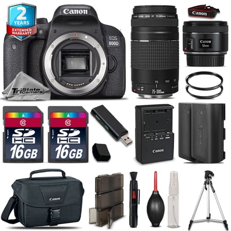 Canon EOS Rebel 800D Camera + 50mm STM + 75-300mm + EXT BATT+ 32GB +2yr Warranty
