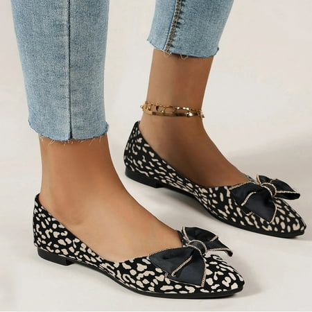 

FZM Women shoes Flats For Women Leopard Bow Womens Flats Comfortable Slip On Classic Dressy Casual Leopard Flats Shoes Women