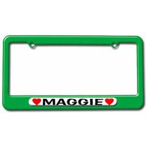 Maggie Love with Hearts License Plate Tag Frame, Multiple Colors