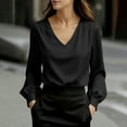 thumbnail image 2 of Satin Shirts for Women Fashion Casual V Neck Solid Color Top Puff Long Sleeve Blouse Dressy Business Work Tops Blusa Satinada Mujer Elegante, 2 of 6
